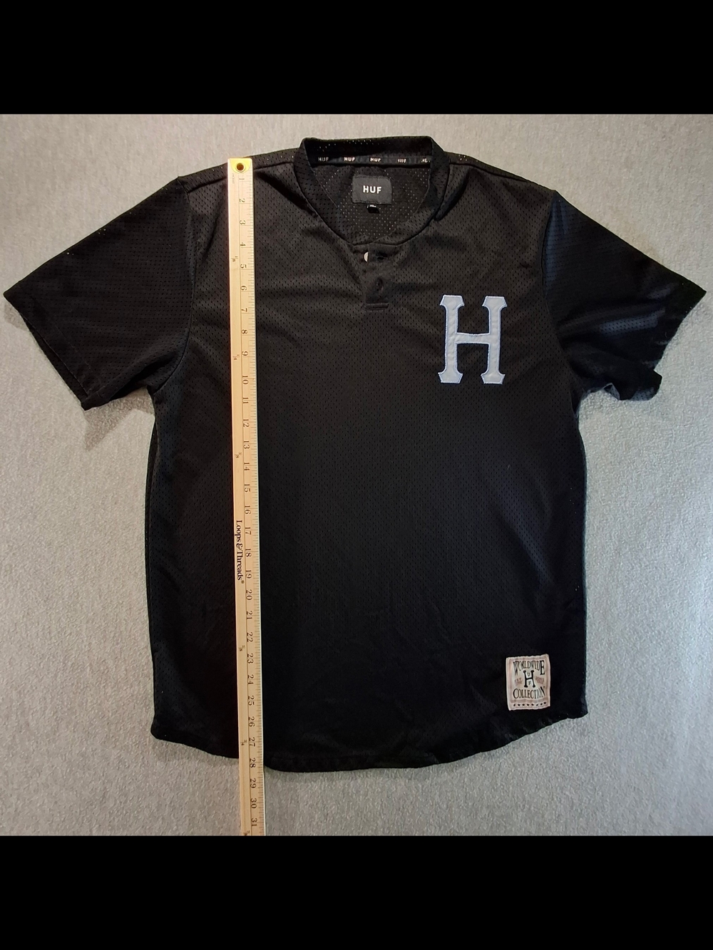 HUF Black Mesh Baseball Jersey with Light Blue H - Picture 2 of 8